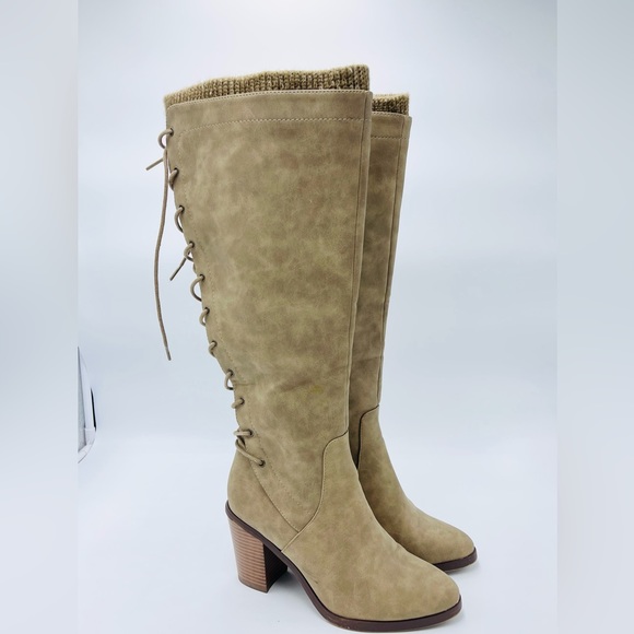 HustFab Brown Tuape Tan Lace me Up Lace-up tall boots - Picture 4 of 10